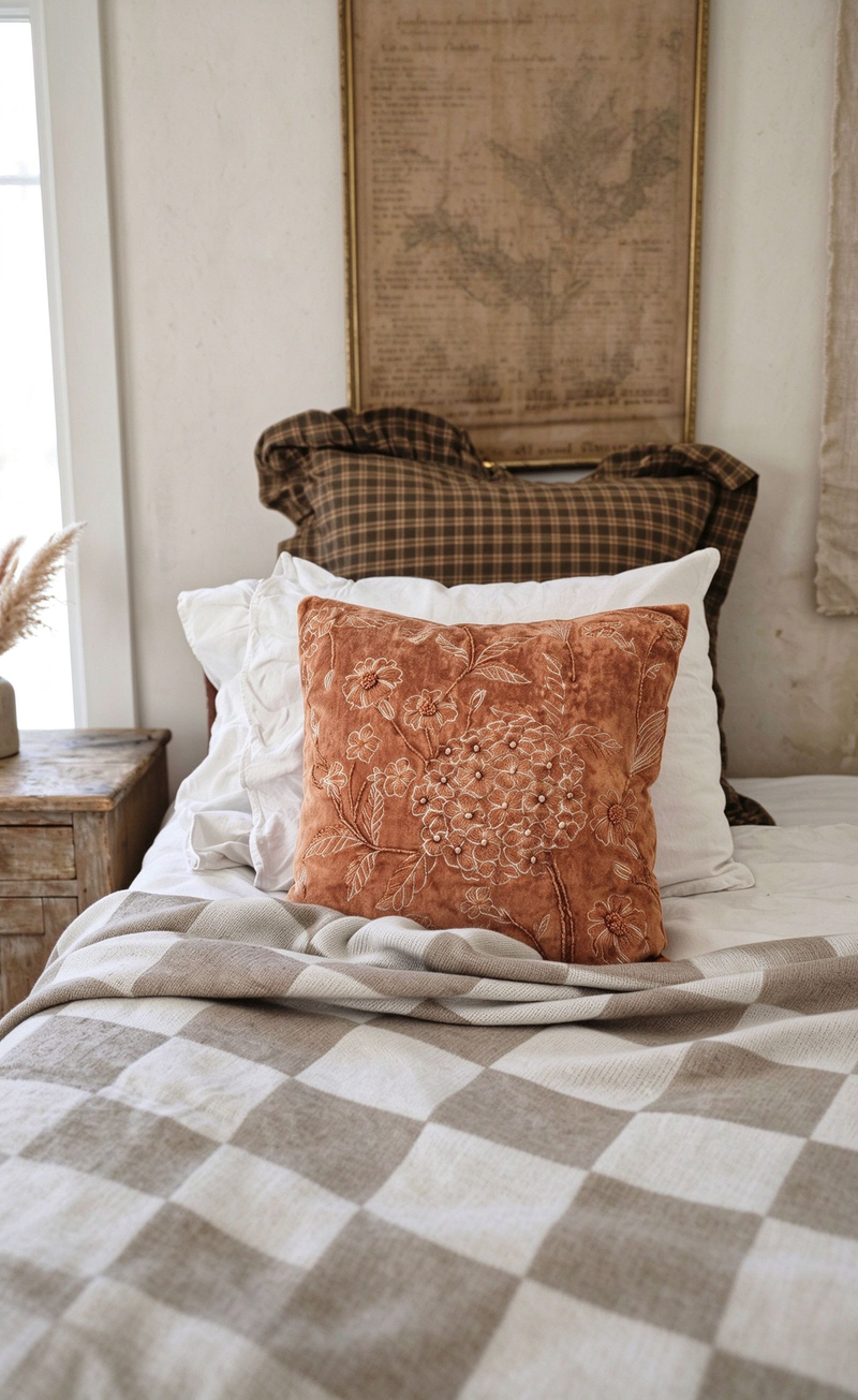 Coussin en velours brodé