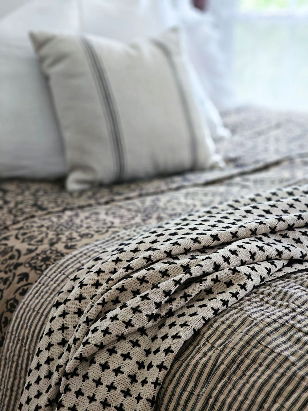 Antraciet Ticking Stripe Quilt