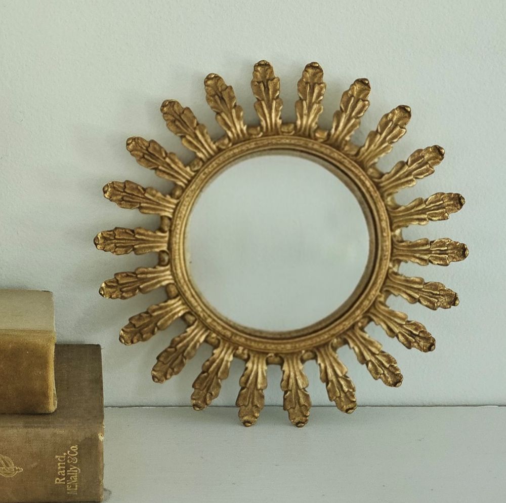 Miroir mural convexe en feuille d’or