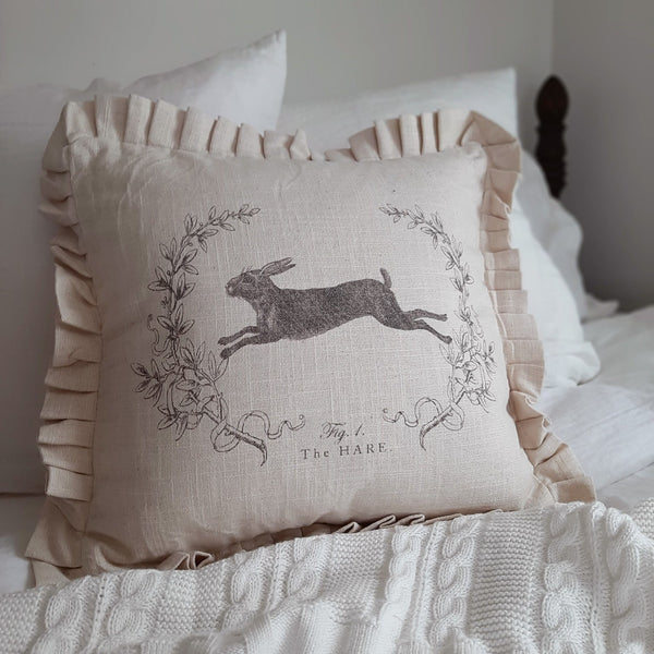 Coussin lièvre style lin à volants
