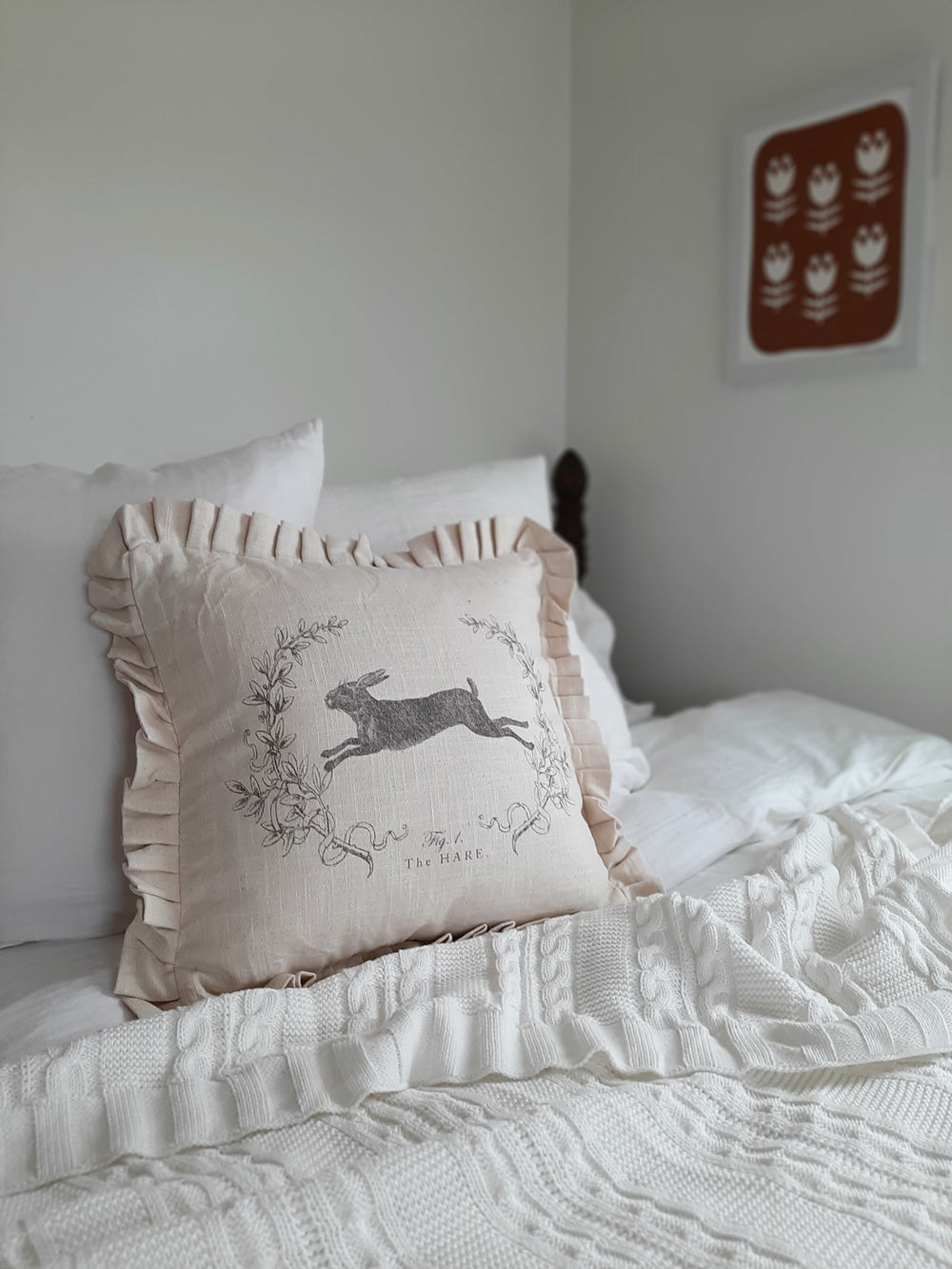 Coussin lièvre style lin à volants