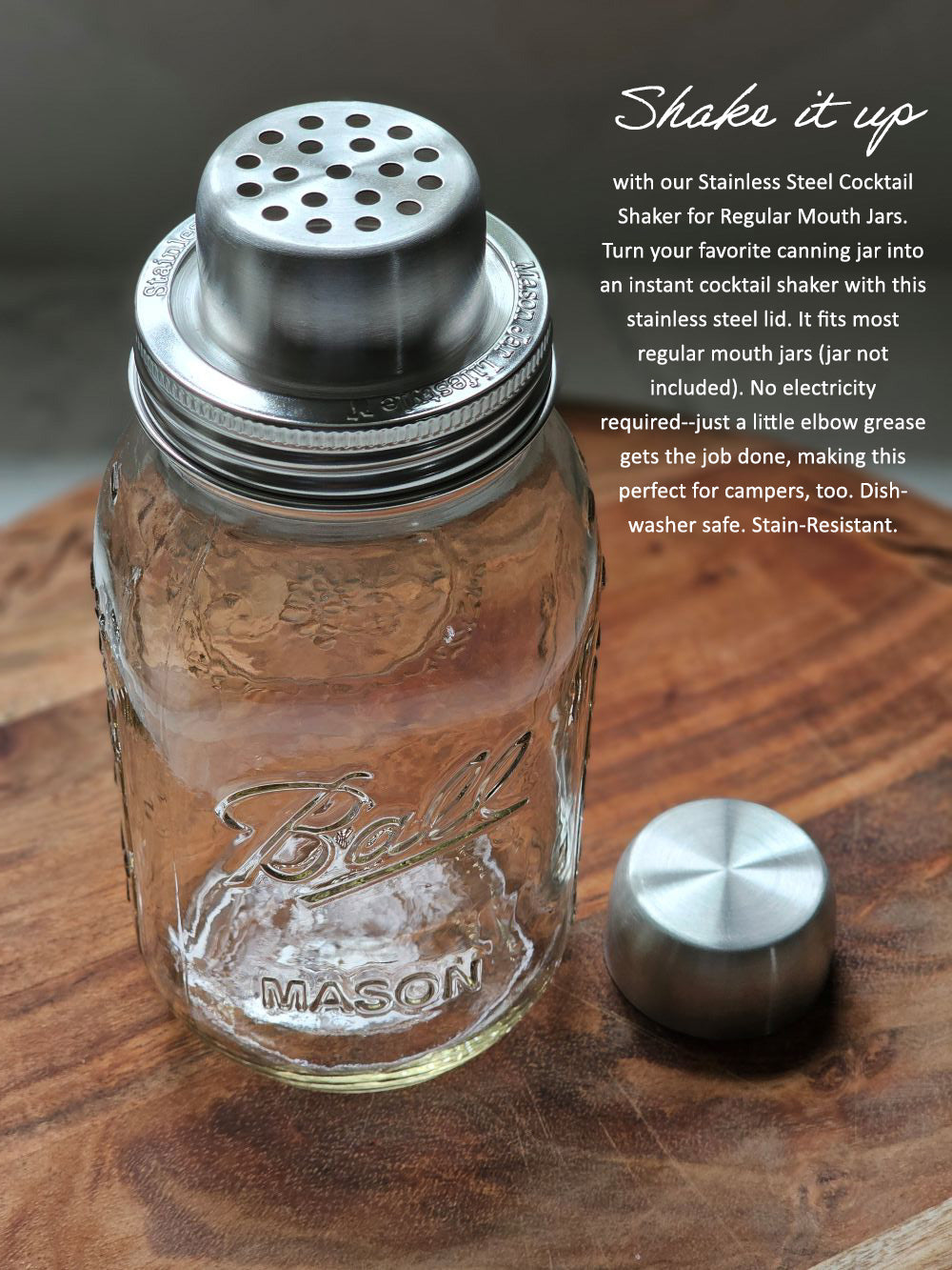 Cocktailshaker aus Edelstahl für Weckgläser mit normalem Rand