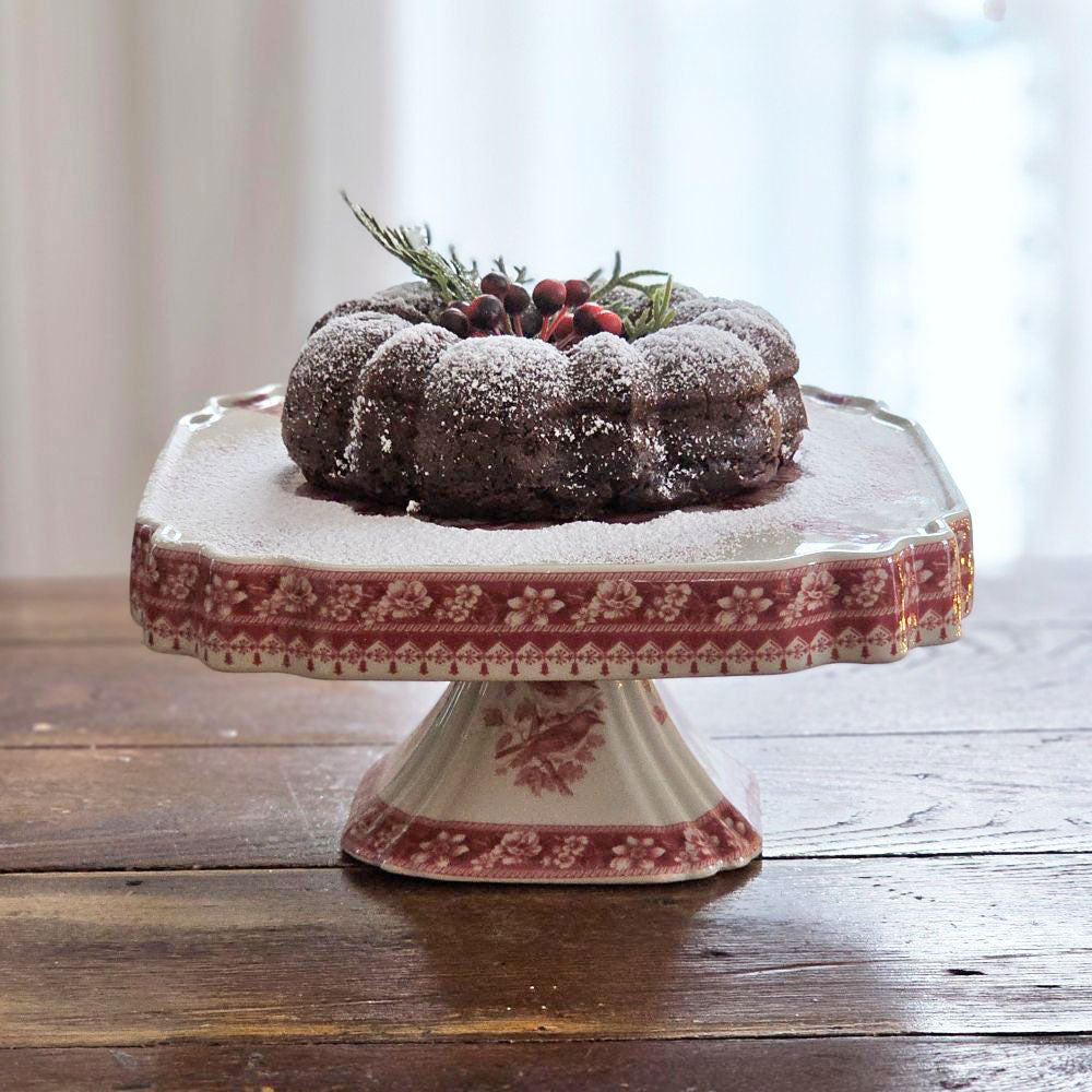 Présentoir à gâteau en faïence bleue à décor imprimé