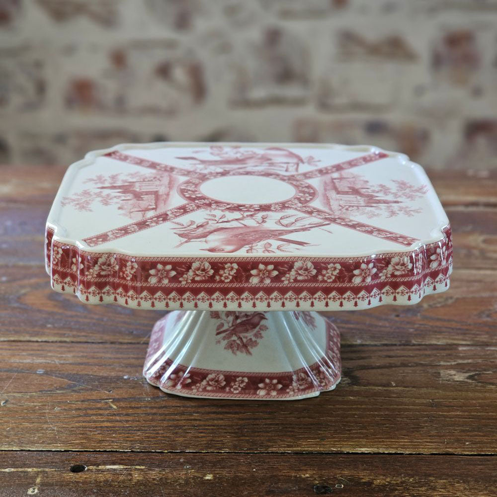 Présentoir à gâteau en faïence bleue à décor imprimé