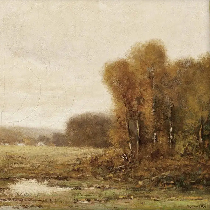 Vintage-Kunstdruck einer herbstlichen Landschaft
