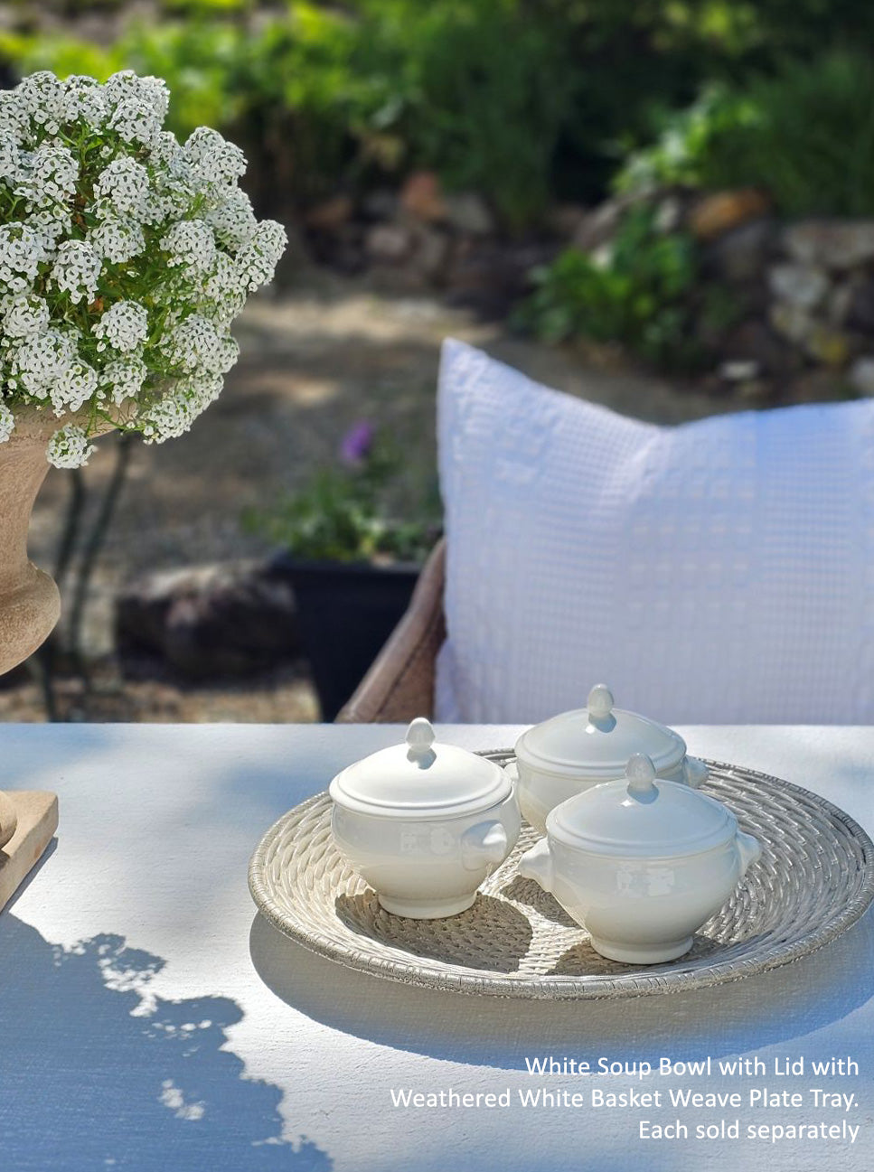 Weathered White Basket Weave Plate Tray