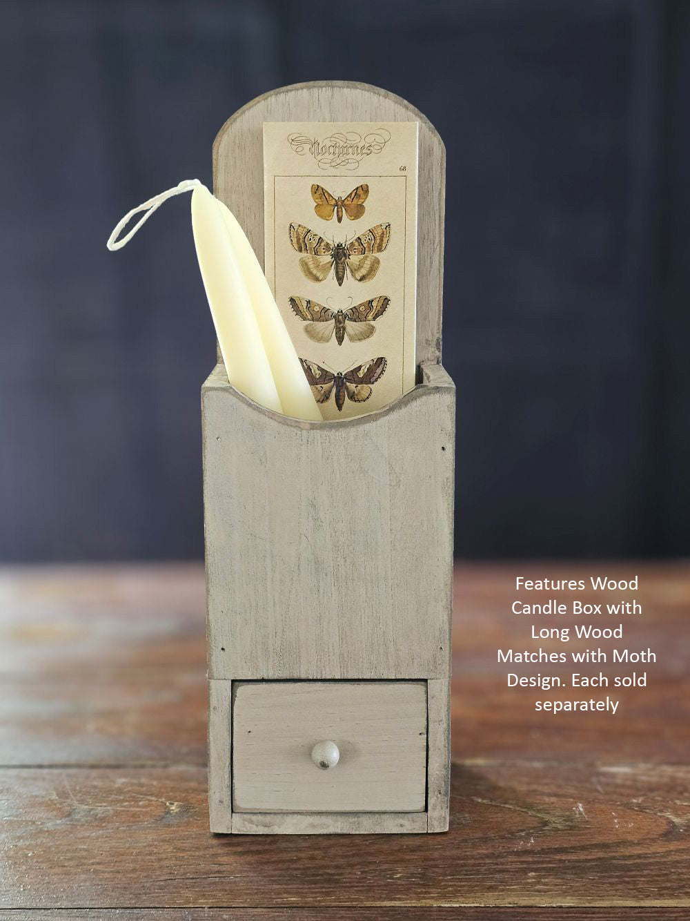 Longues allumettes en bois au motif papillon vintage